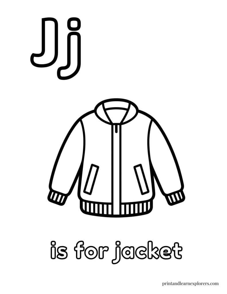 Letter J is for jacket coloring page