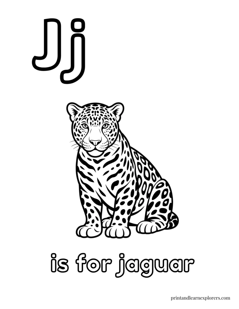 Letter J is for jaguar coloring page