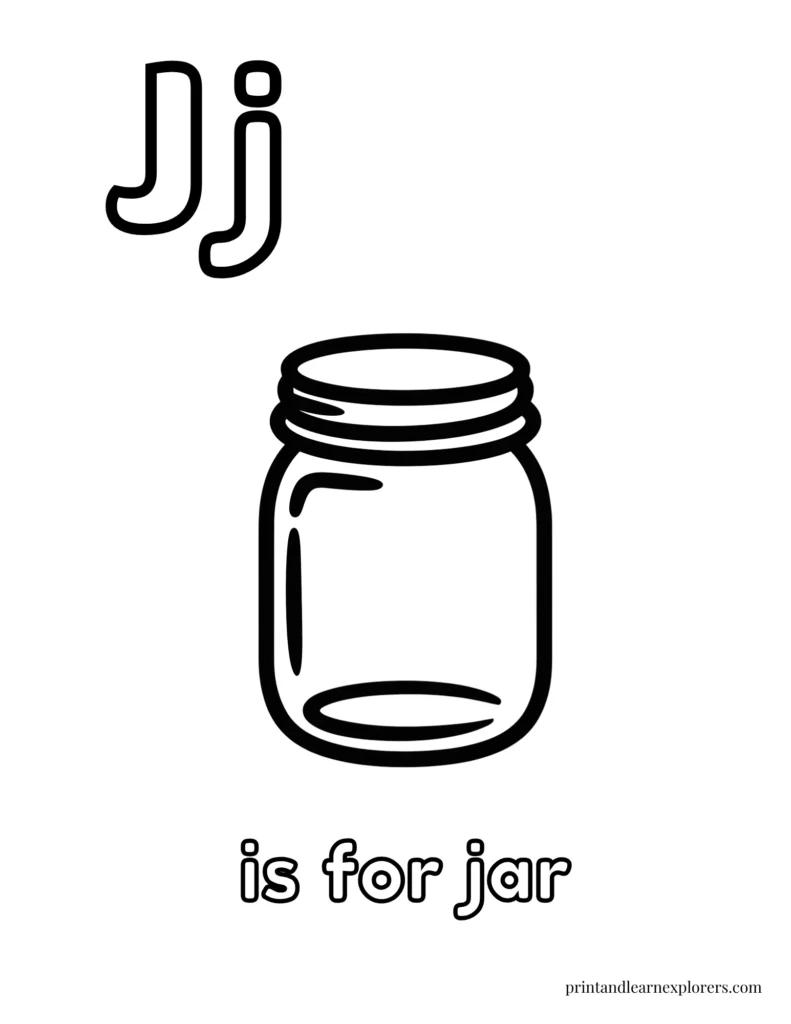 Letter J is for jar coloring page