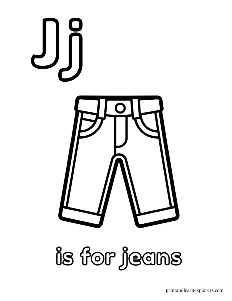 Letter J is for jeans coloring page