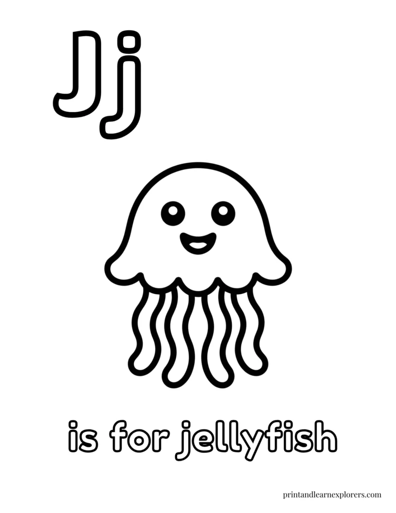 Letter J is for jellyfish coloring page