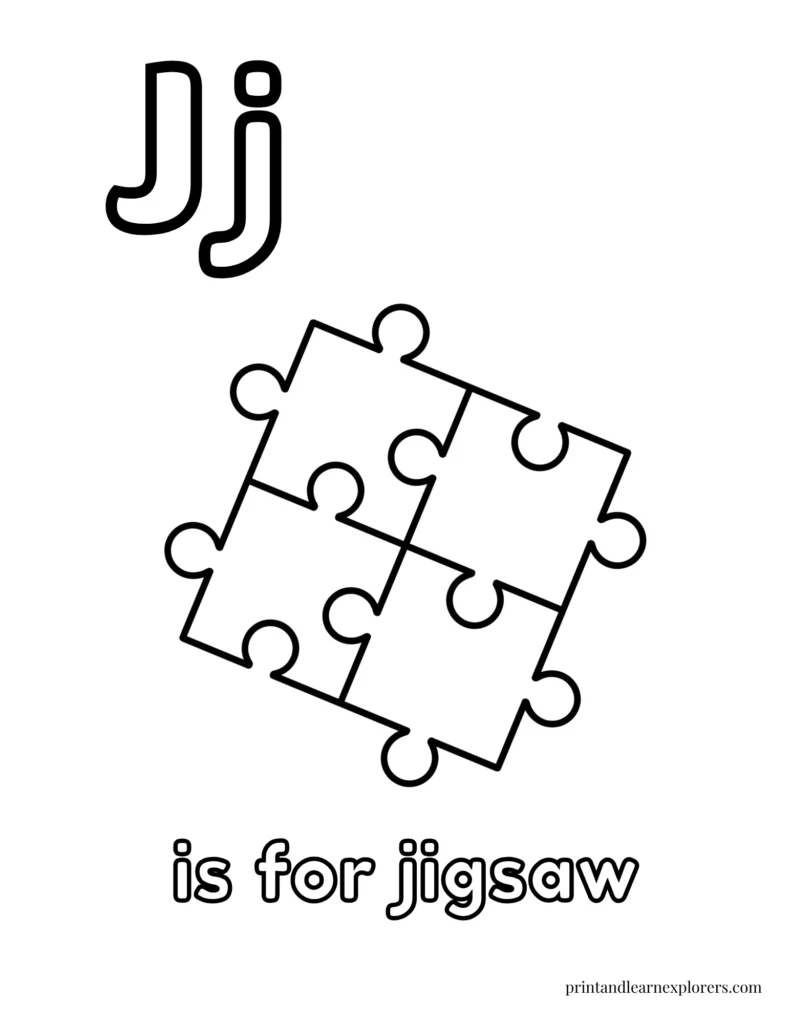 Letter J is for jigsaw coloring page
