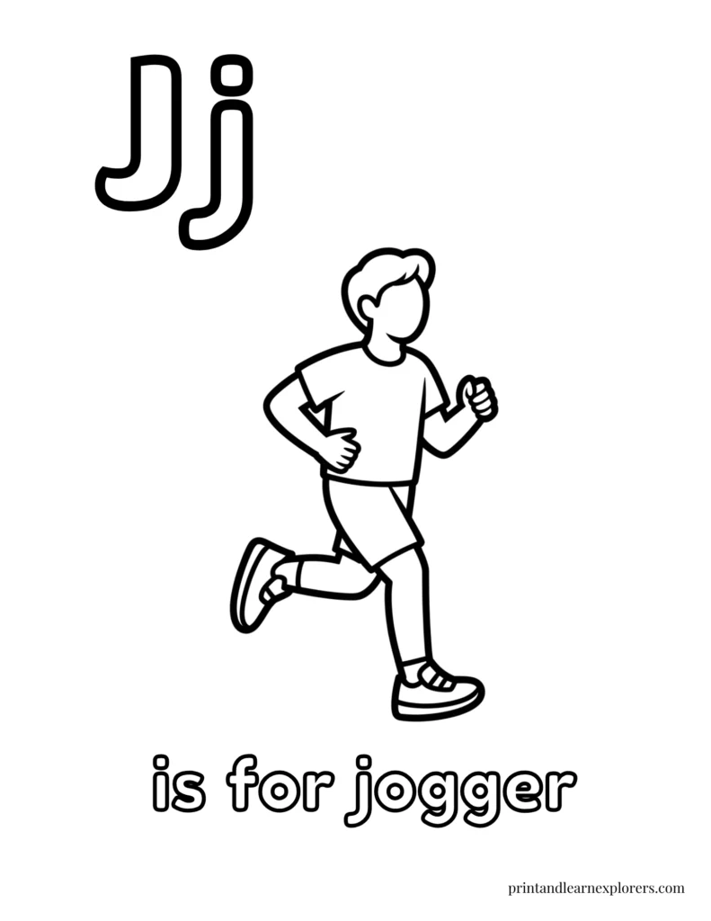 Letter J is for jogger coloring page