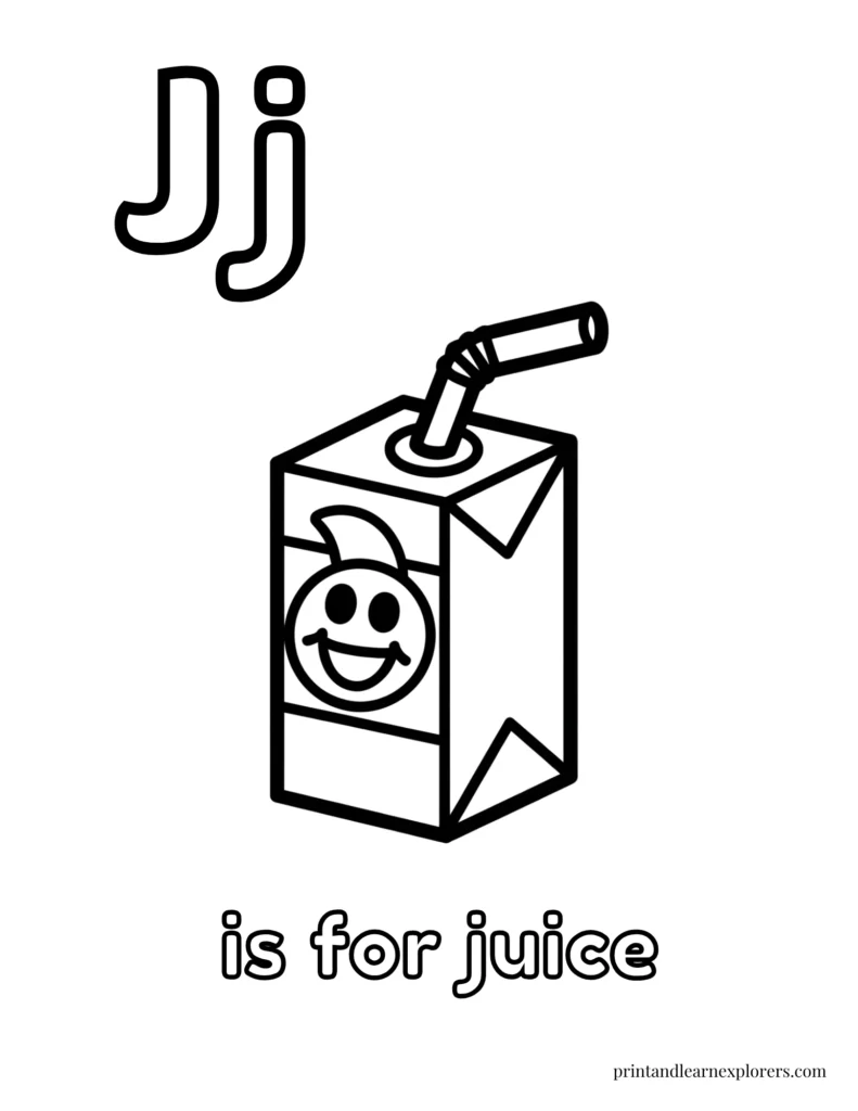 Letter J is for juice coloring page