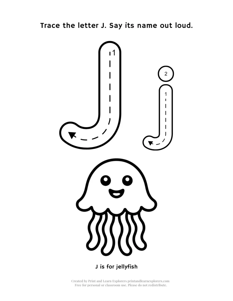 Letter J letter and picture worksheet