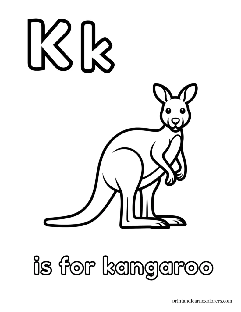 Letter K is for kangaroo coloring page