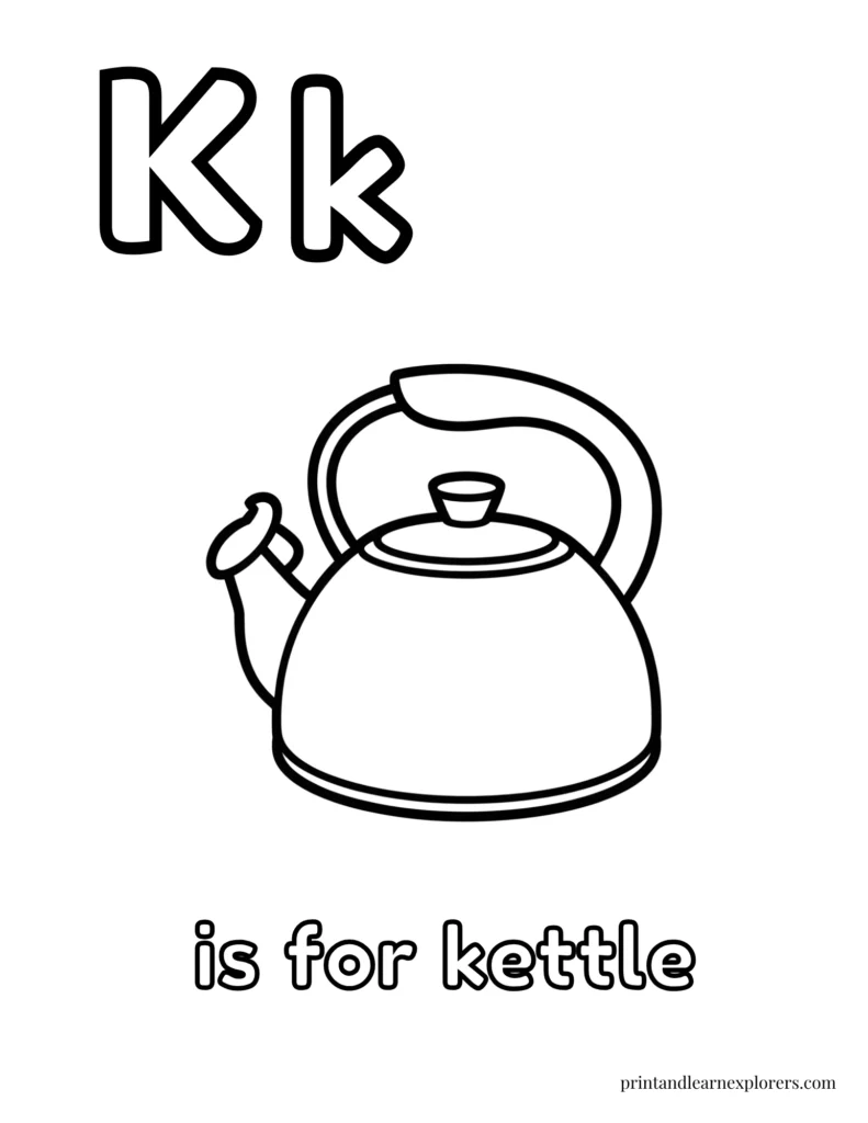 Letter K is for kettle coloring page