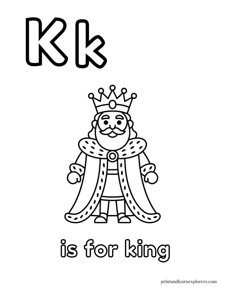 Letter K is for king coloring page