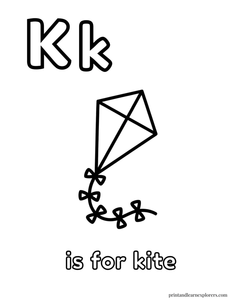 Letter K is for kite coloring page