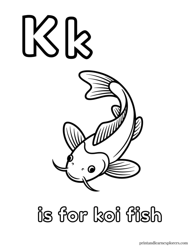 Letter K is for koi fish coloring page