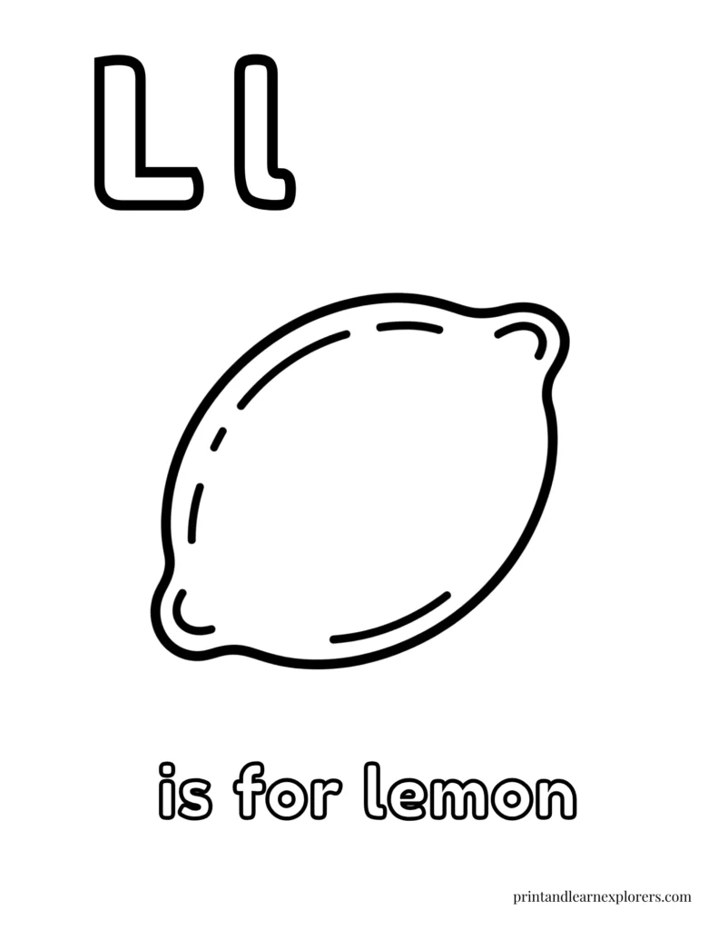 Letter L is for lemon coloring page