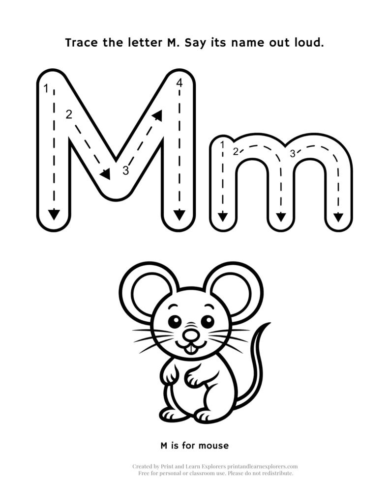 Letter M letter and picture worksheet