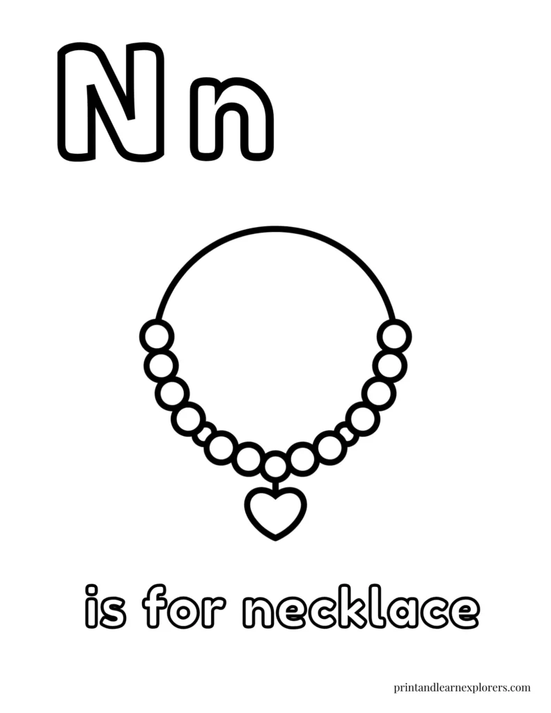 Letter N is for necklace coloring page