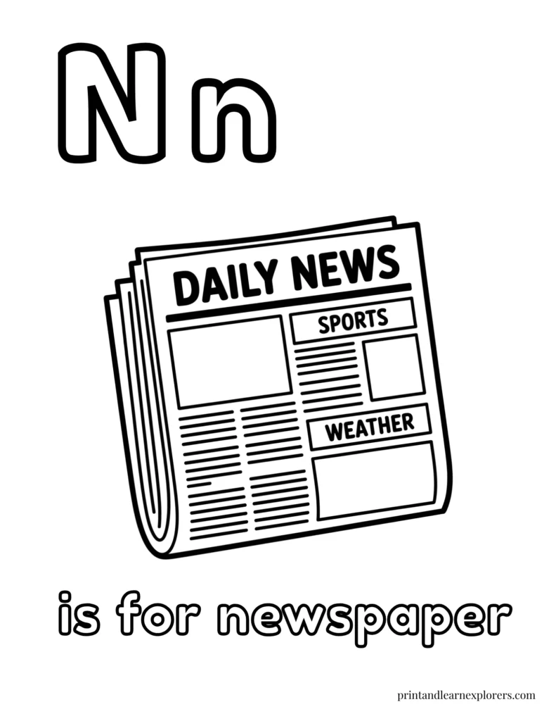 Letter N is for newspaper coloring page