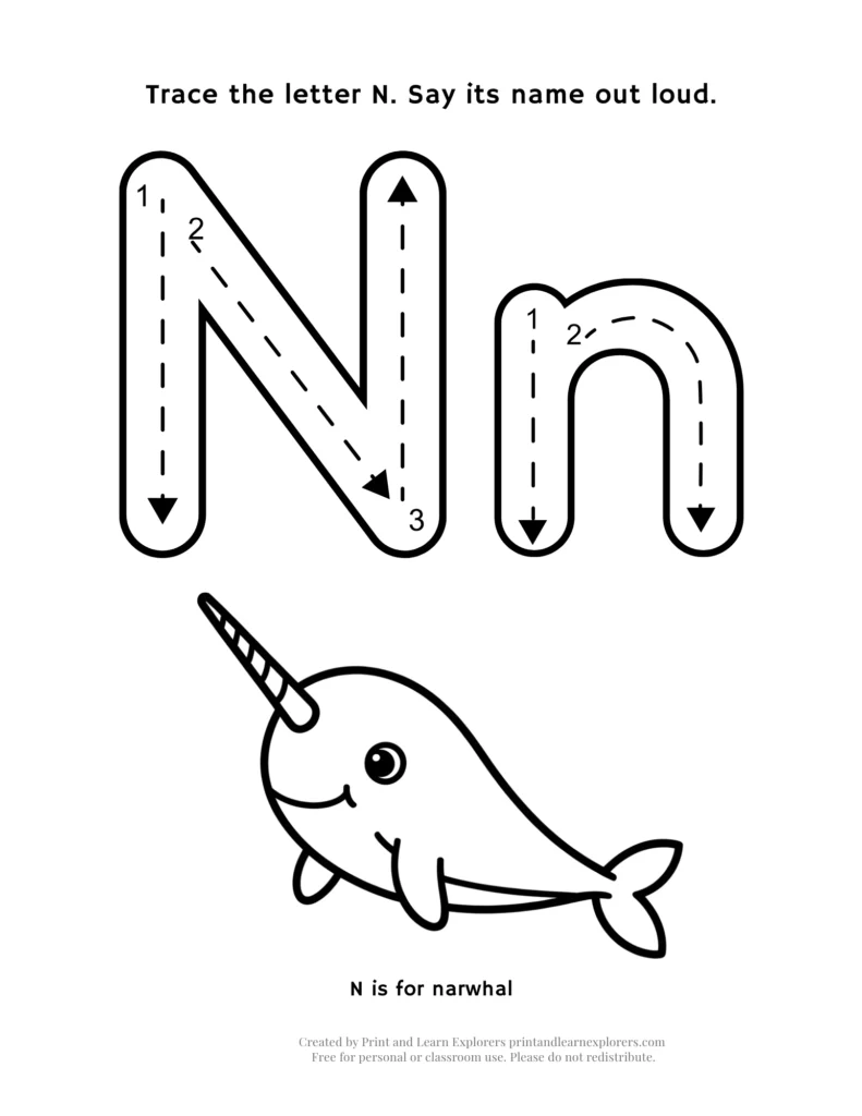 Letter N letter and picture worksheet