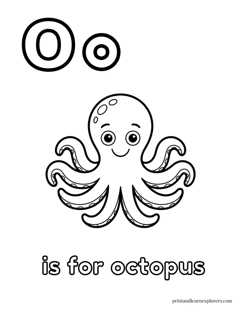 Letter O is for octopus coloring page