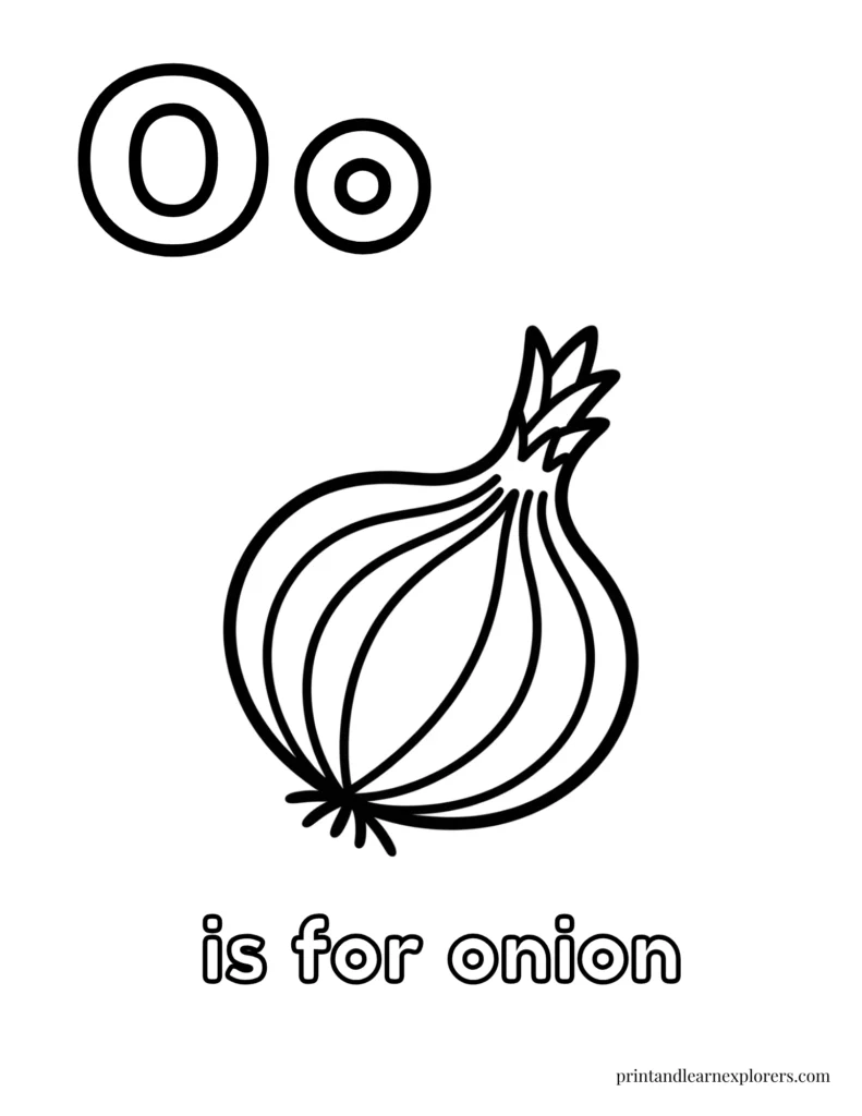 Letter O is for onion coloring page