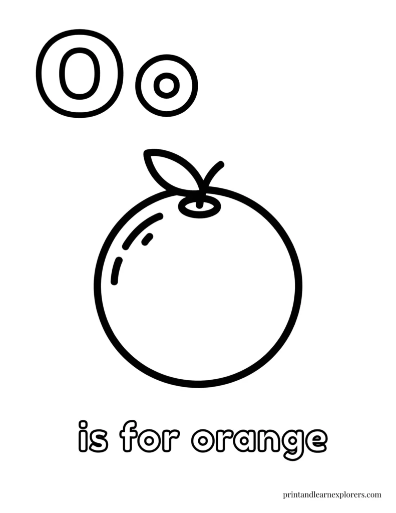Letter O is for orange coloring page