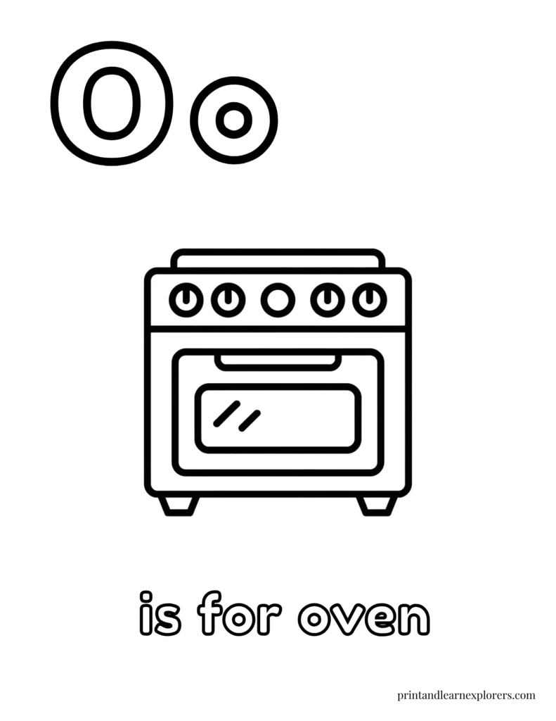 Letter O is for oven coloring page
