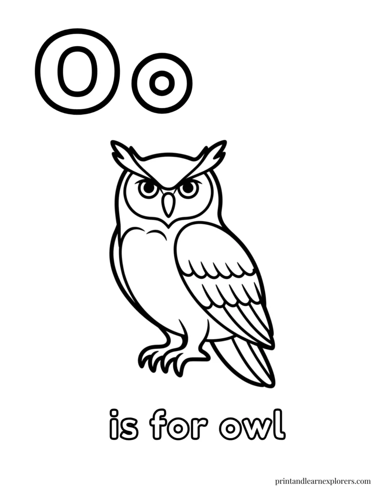 Letter O is for owl coloring page