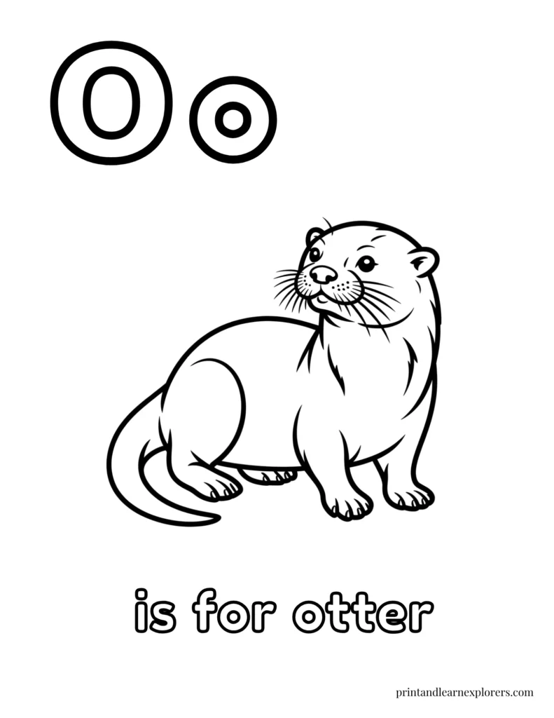 Letter O is for realistic otter coloring page