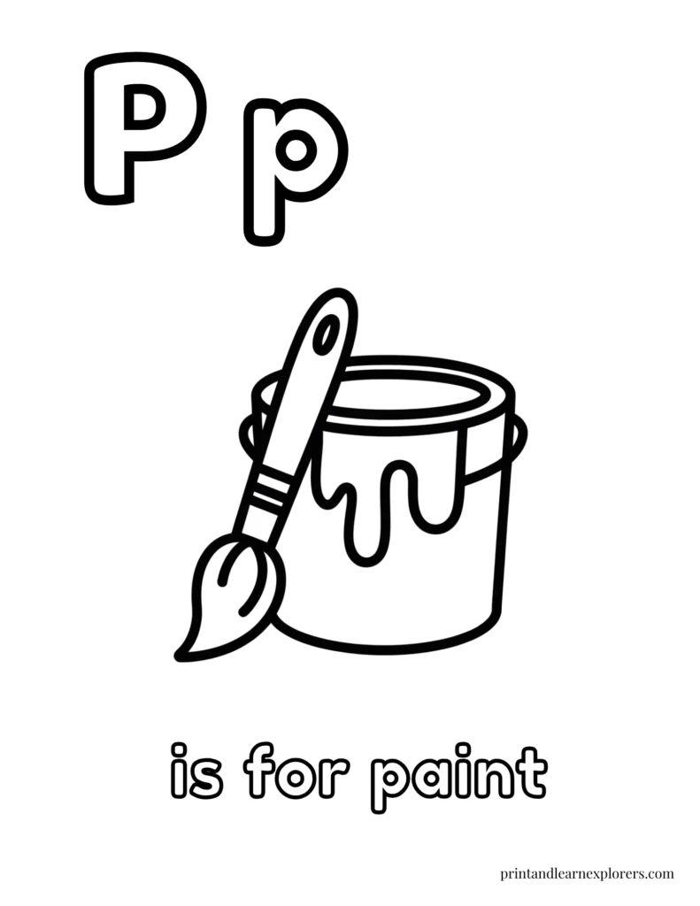 Letter P is for paint coloring page