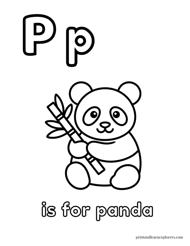 Letter P is for panda coloring page
