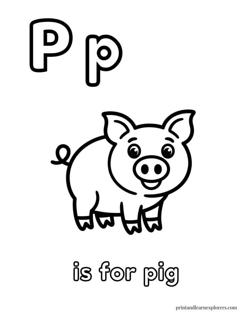 Letter P is for pig coloring page