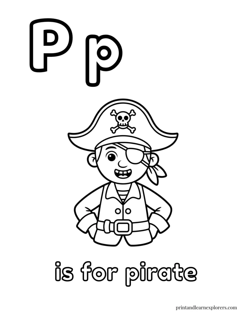 Letter P is for pirate coloring page