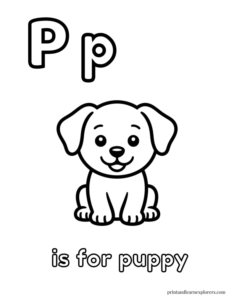 Letter P is for puppy coloring page