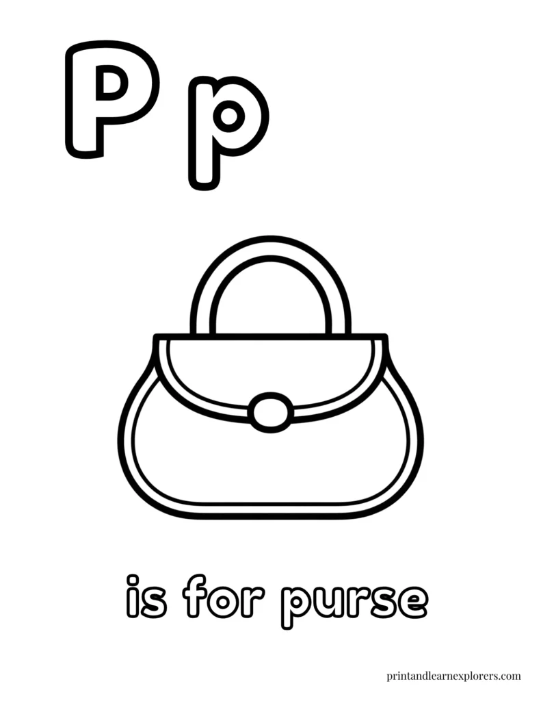 Letter P is for purse coloring page