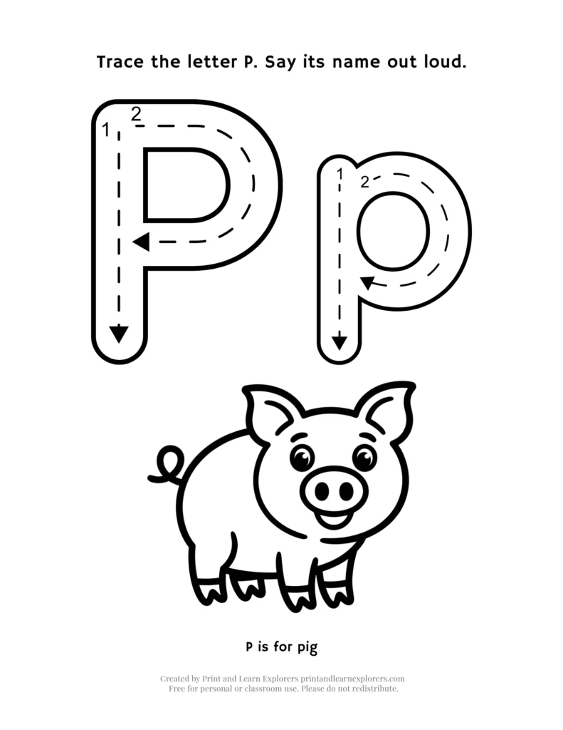 Letter P letter and picture worksheet