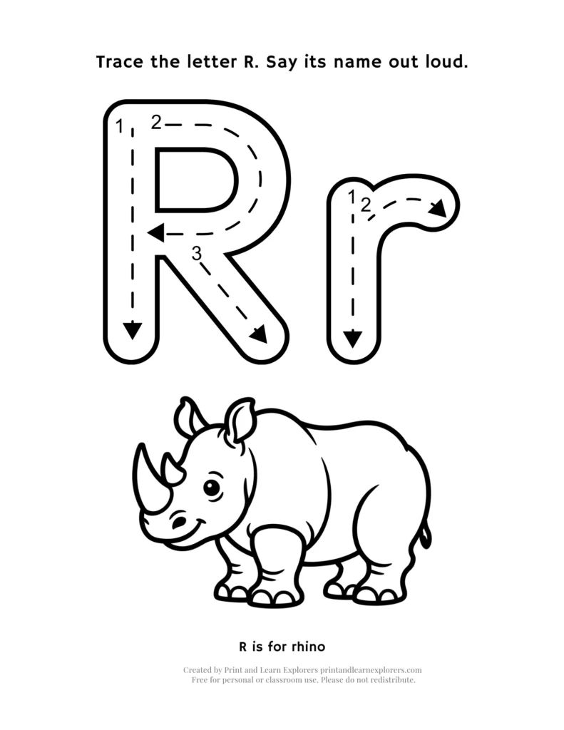 Letter R letter and picture worksheet