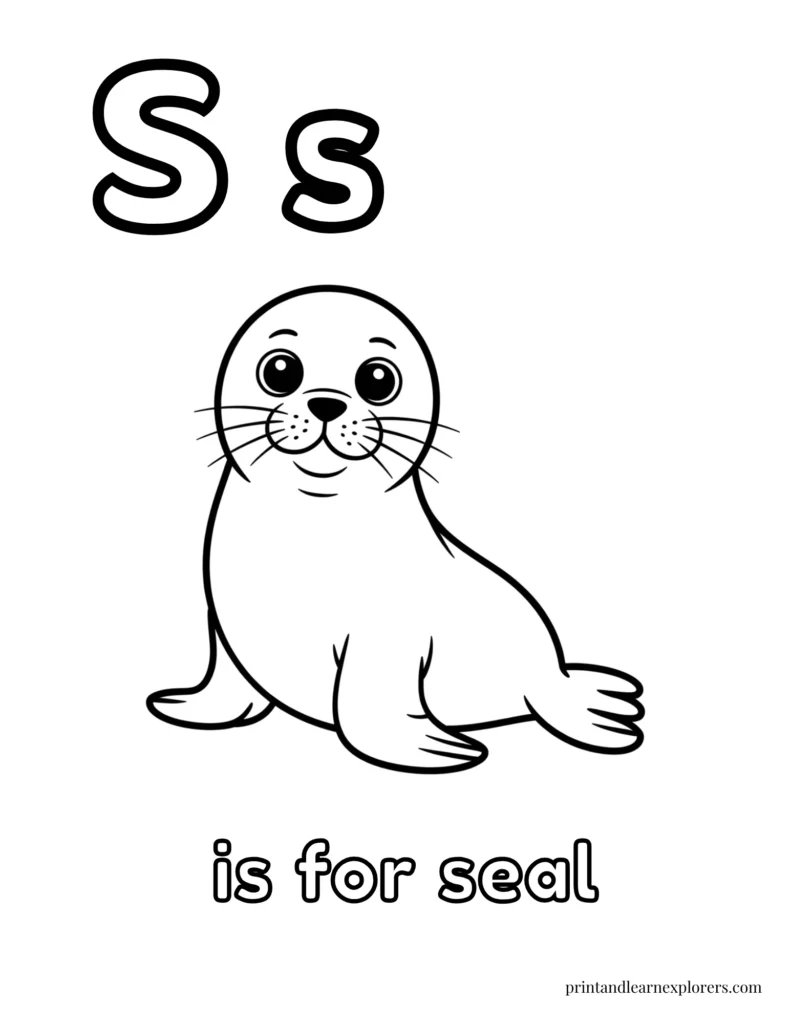 Letter S is for seal coloring page