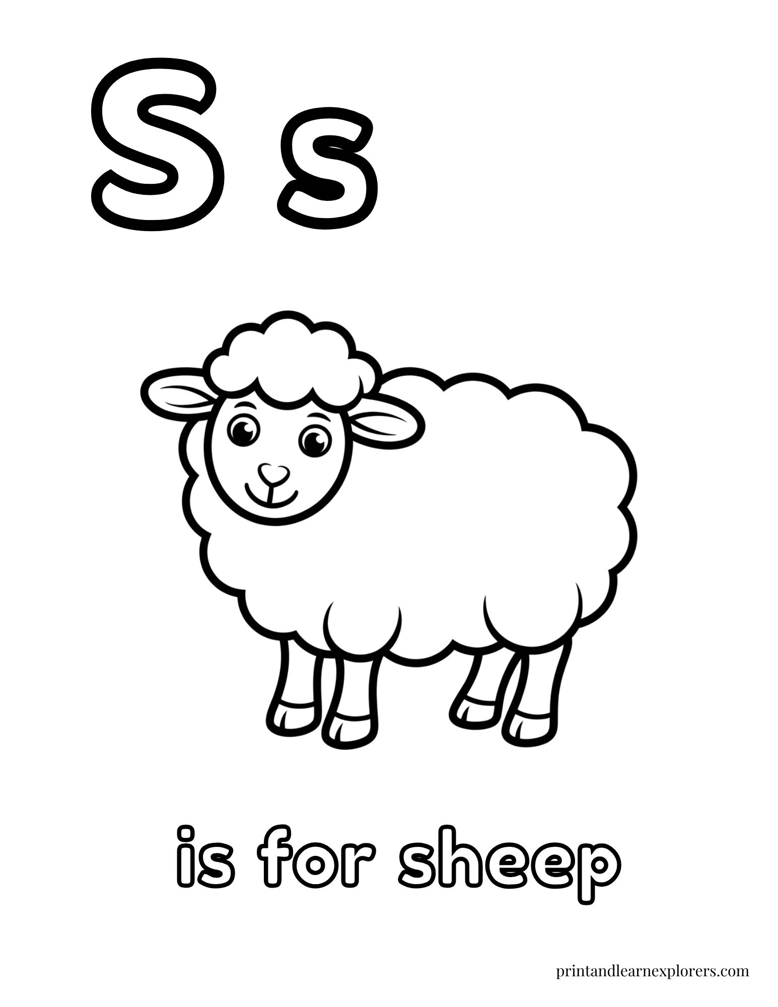 Letter S is for sheep coloring page