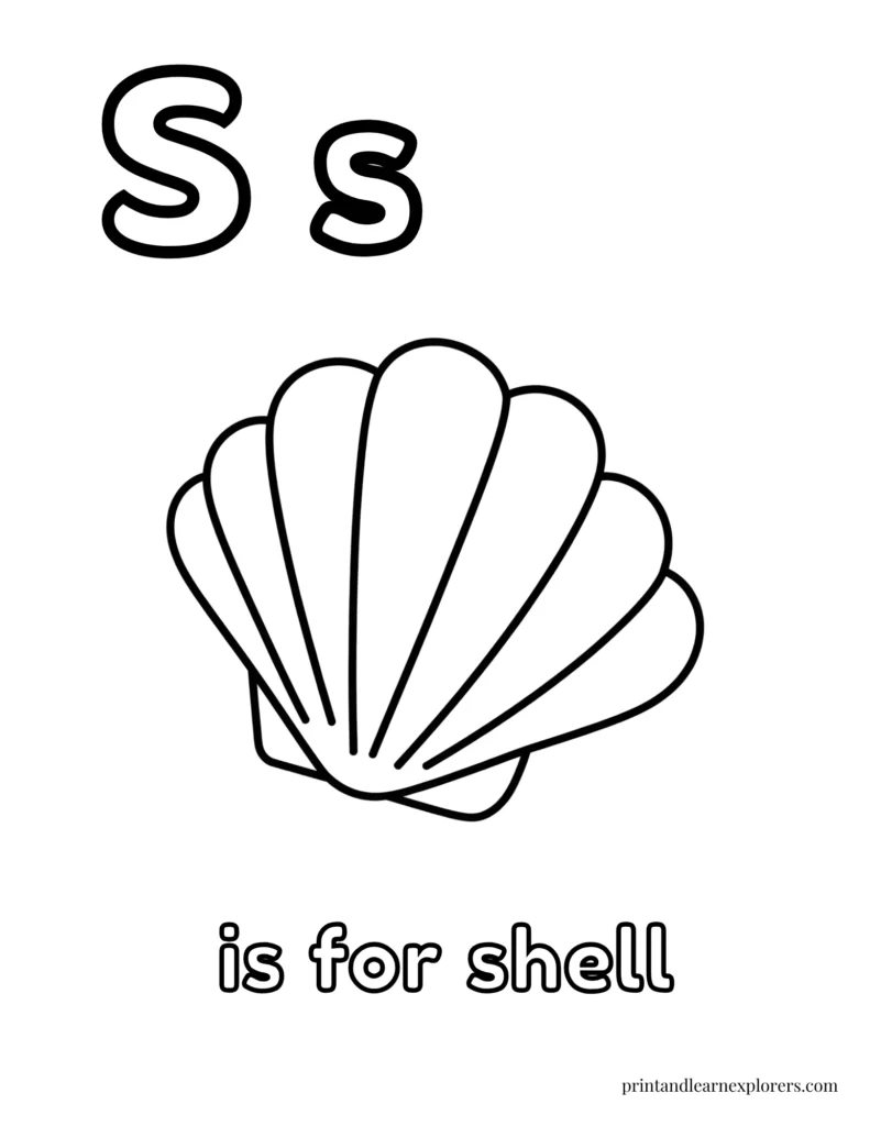 Letter S is for shell coloring page