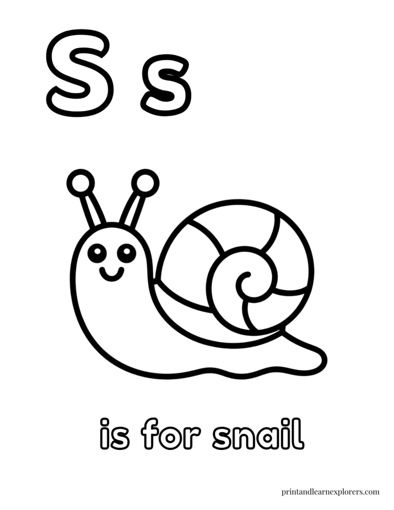 Letter S is for snail coloring page