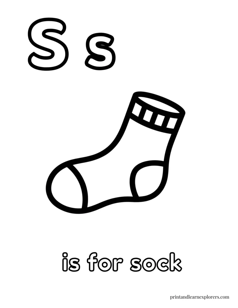 Letter S is for sock coloring page