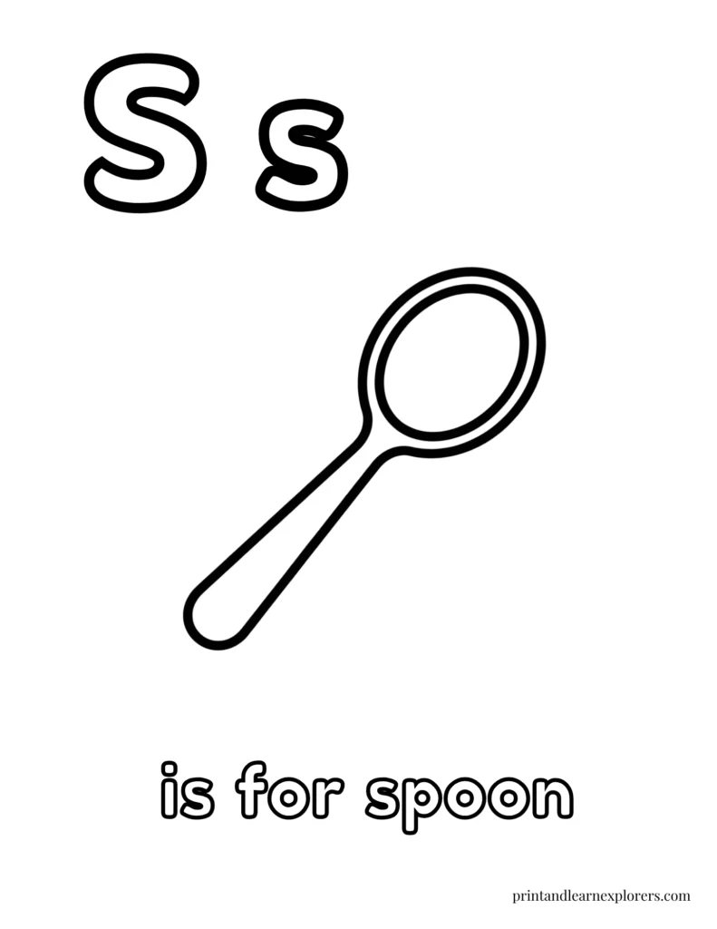Letter S is for spoon coloring page