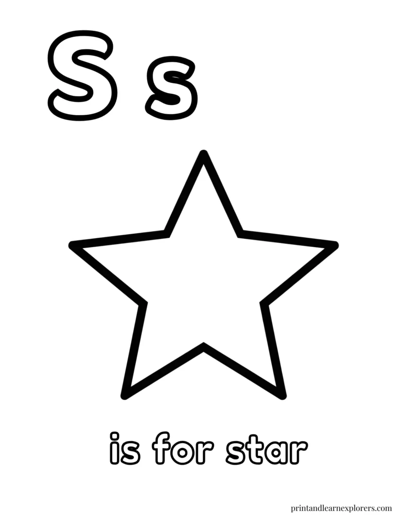 Letter S is for star coloring page