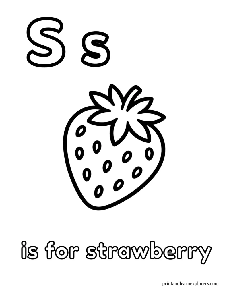 Letter S is for strawberry coloring page