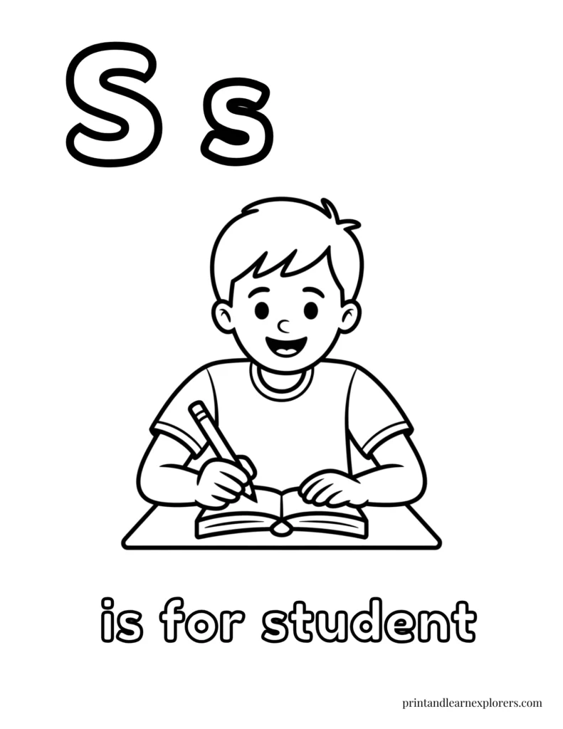 Letter S is for student male coloring page
