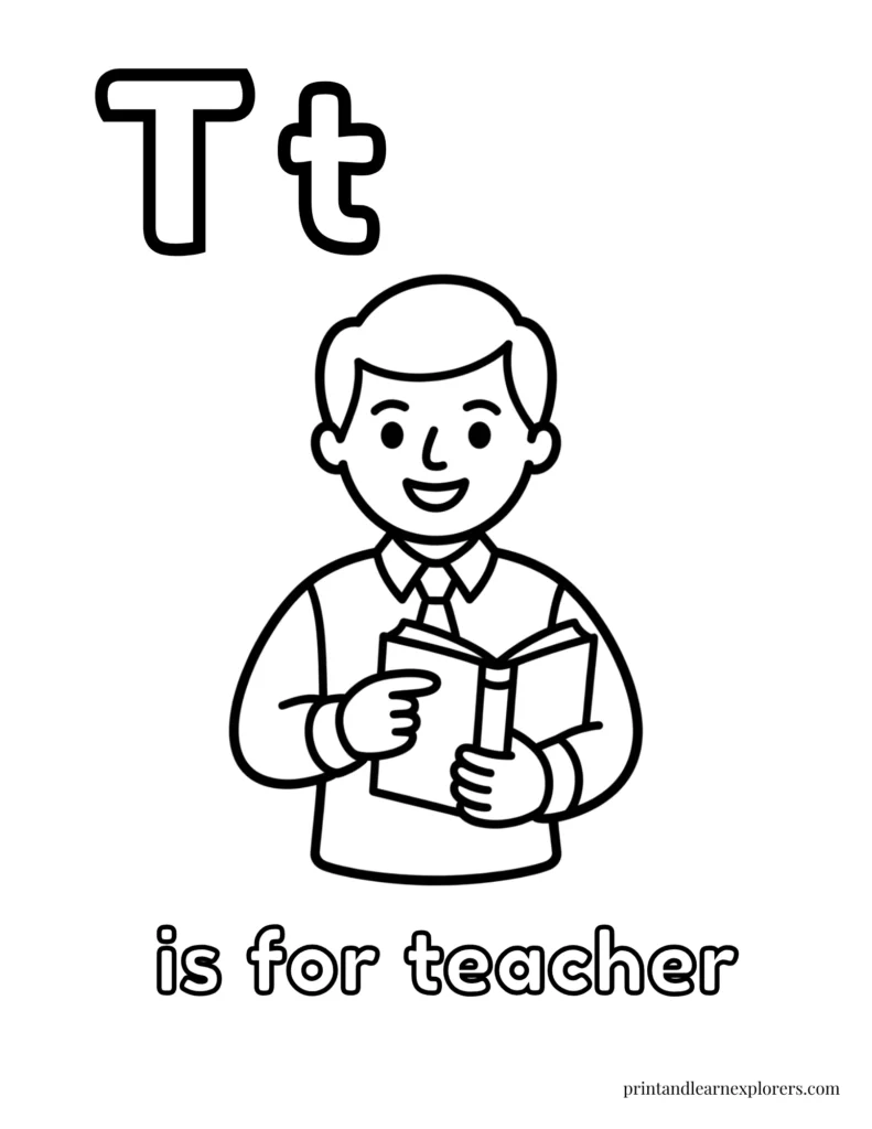 Letter T is for teacher male coloring page