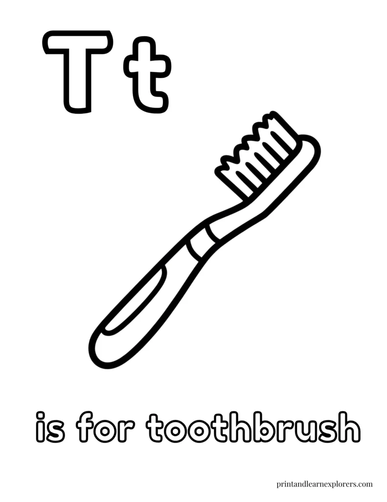 Letter T is for toothbrush coloring page