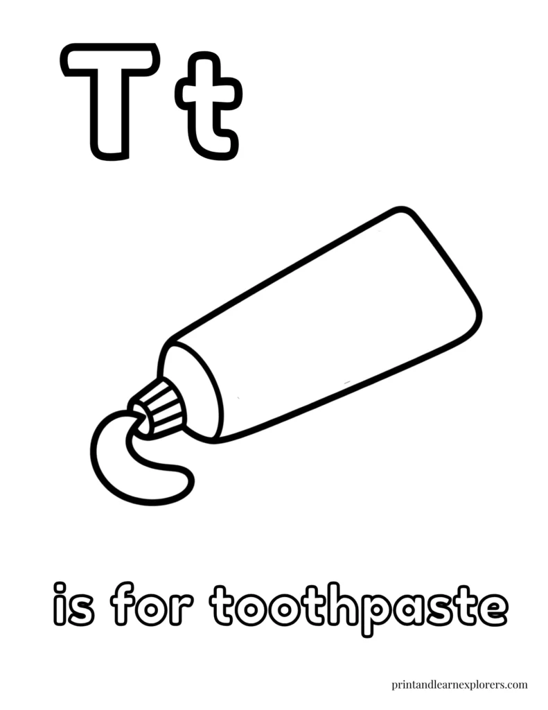 Letter T is for toothpaste coloring page