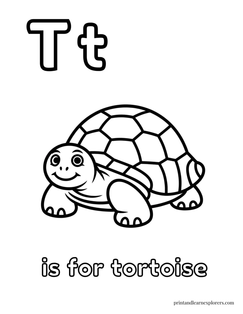 Letter T is for tortoise coloring page