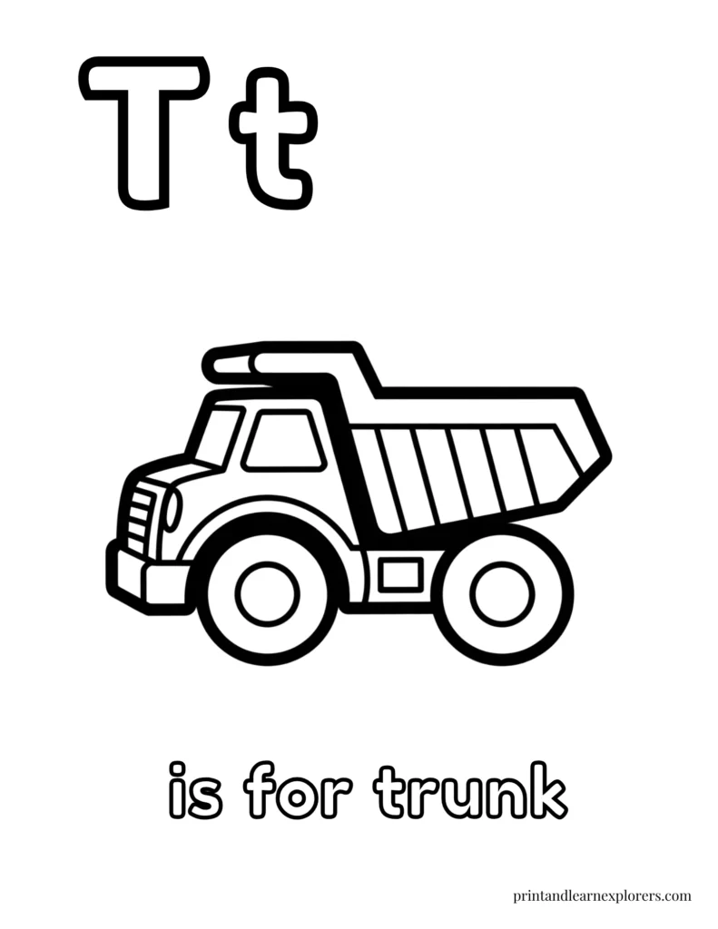 Letter T is for trunk coloring page