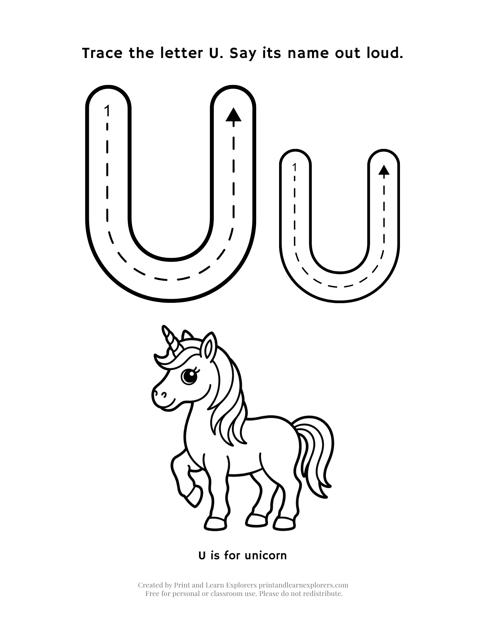 Letter U Letter And Picture Worksheet 1