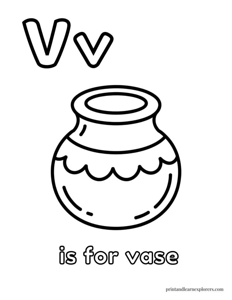 Letter V is for vase coloring page