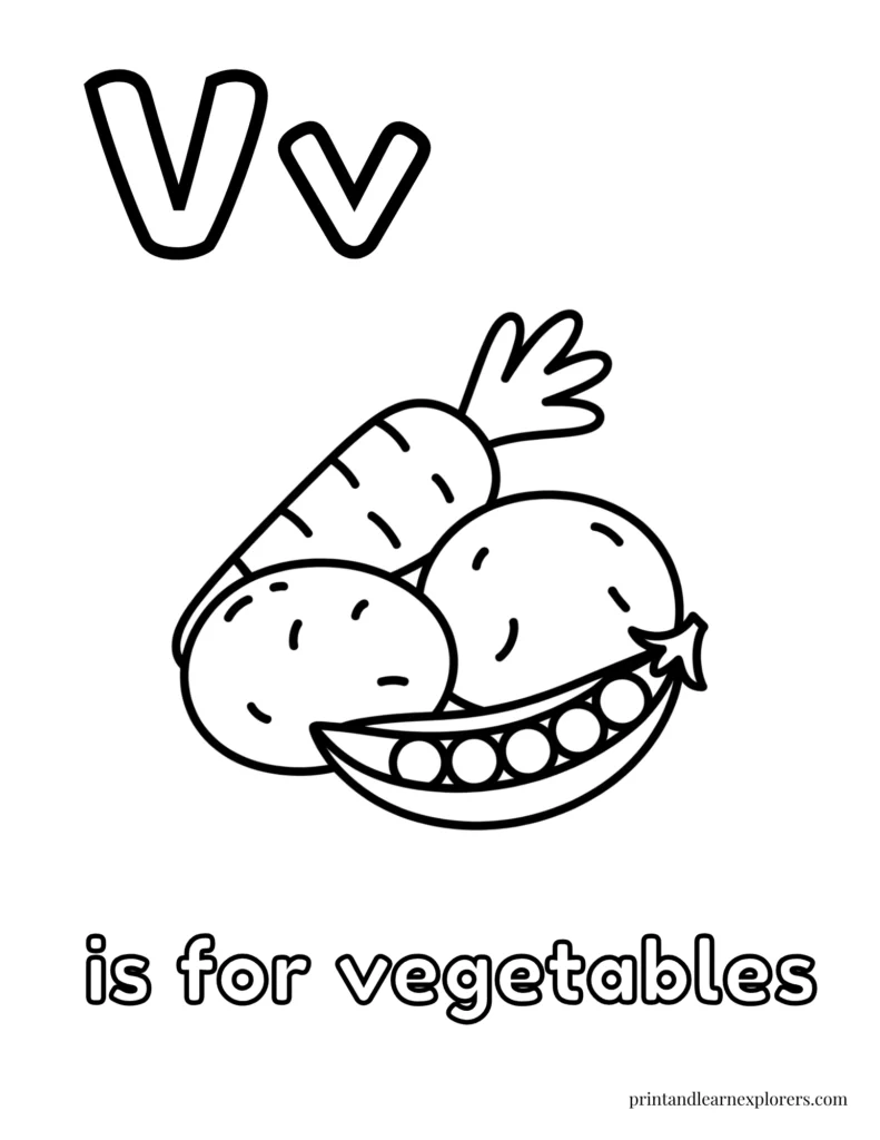 Letter V is for vegetables coloring page